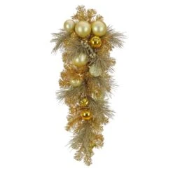 36 In. Pre-Lit Be Merry Decorated Gold Teardrop With Warm White LED Lights