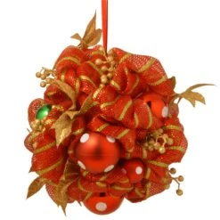 16 In. Decorative Collection Striped Red Ribbon Kissing Ball