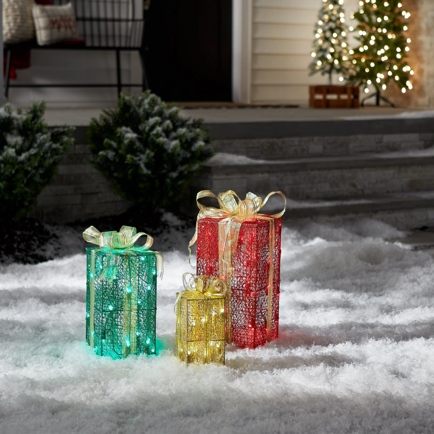 Pre-Lit Multicolor Gift Boxes, Set Of Three, White Lights 2 Pre-Lit Multicolor Gift Boxes, Set Of Three, White Lights - Image 2