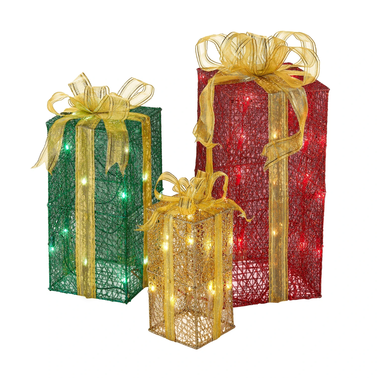 Pre-Lit Multicolor Gift Boxes, Set Of Three, White Lights 1 Pre-Lit Multicolor Gift Boxes, Set Of Three, White Lights