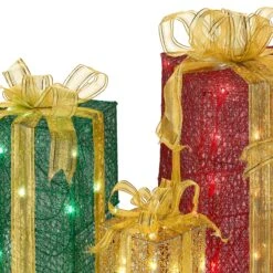 Pre-Lit Multicolor Gift Boxes, Set Of Three, White Lights 11 Pre-Lit Multicolor Gift Boxes, Set Of Three, White Lights -Christmas Trees Sales DF 070001U Silo C1