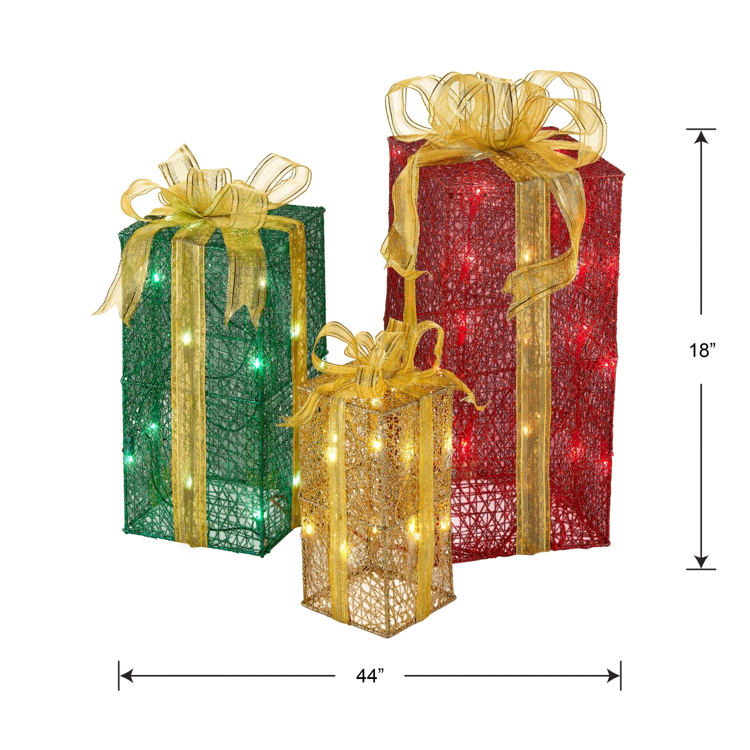 Pre-Lit Multicolor Gift Boxes, Set Of Three, White Lights 3 Pre-Lit Multicolor Gift Boxes, Set Of Three, White Lights - Image 3