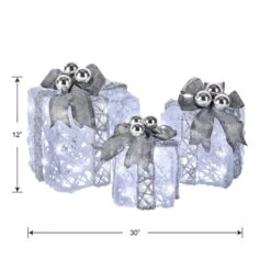 Pre-Lit Decorated White Gift Box Assortment 8 Pre-Lit Decorated White Gift Box Assortment -Christmas Trees Sales DF 07004L Silo Dim