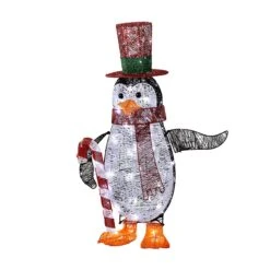 36 In. Pre Lit Penguin With Red Top Hat And Candy Cane Decor
