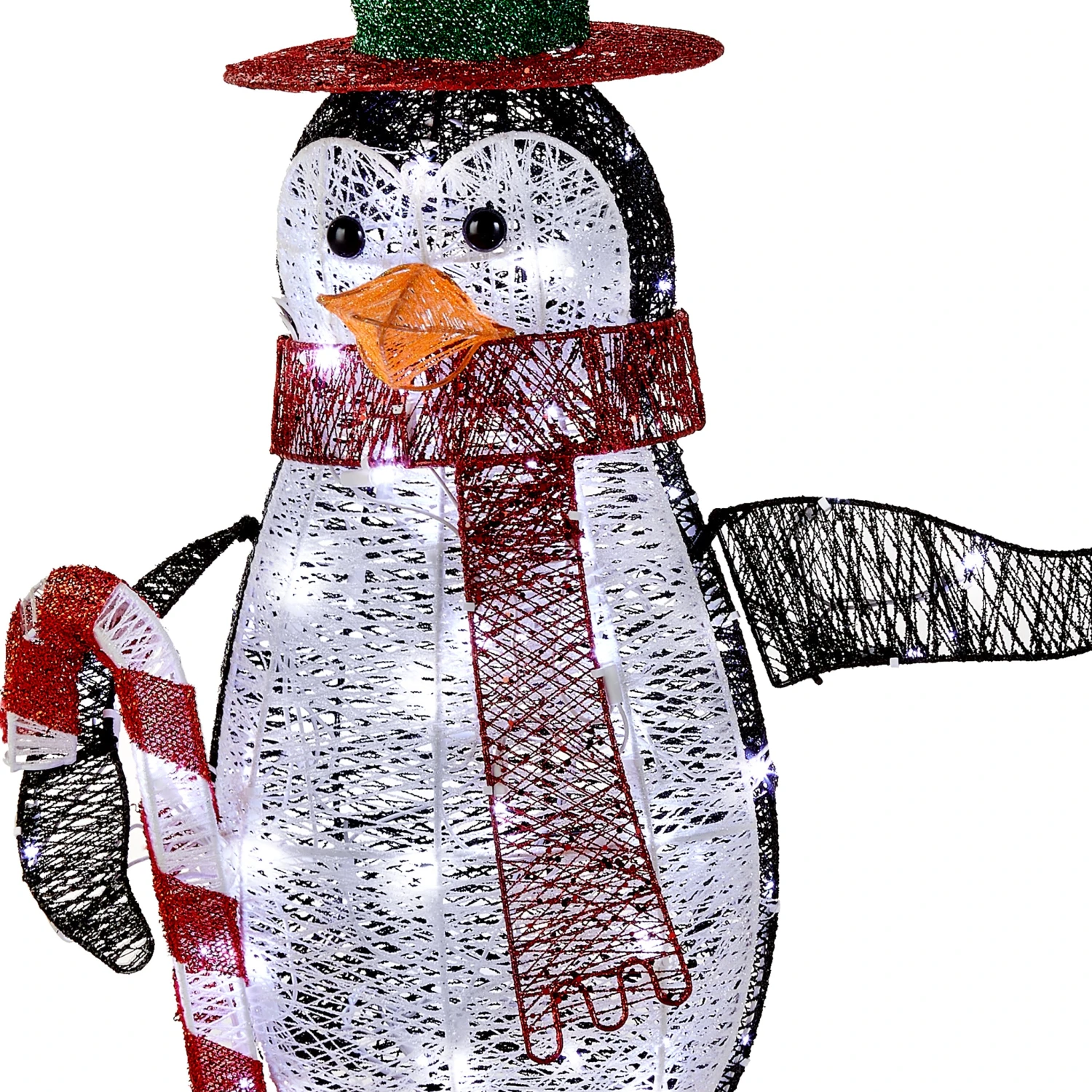 36 In. Pre Lit Penguin With Red Top Hat And Candy Cane Decor 3 36 In. Pre Lit Penguin With Red Top Hat And Candy Cane Decor - Image 3