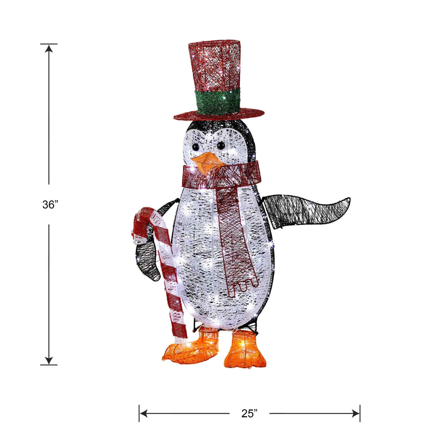 36 In. Pre Lit Penguin With Red Top Hat And Candy Cane Decor 4 36 In. Pre Lit Penguin With Red Top Hat And Candy Cane Decor - Image 4