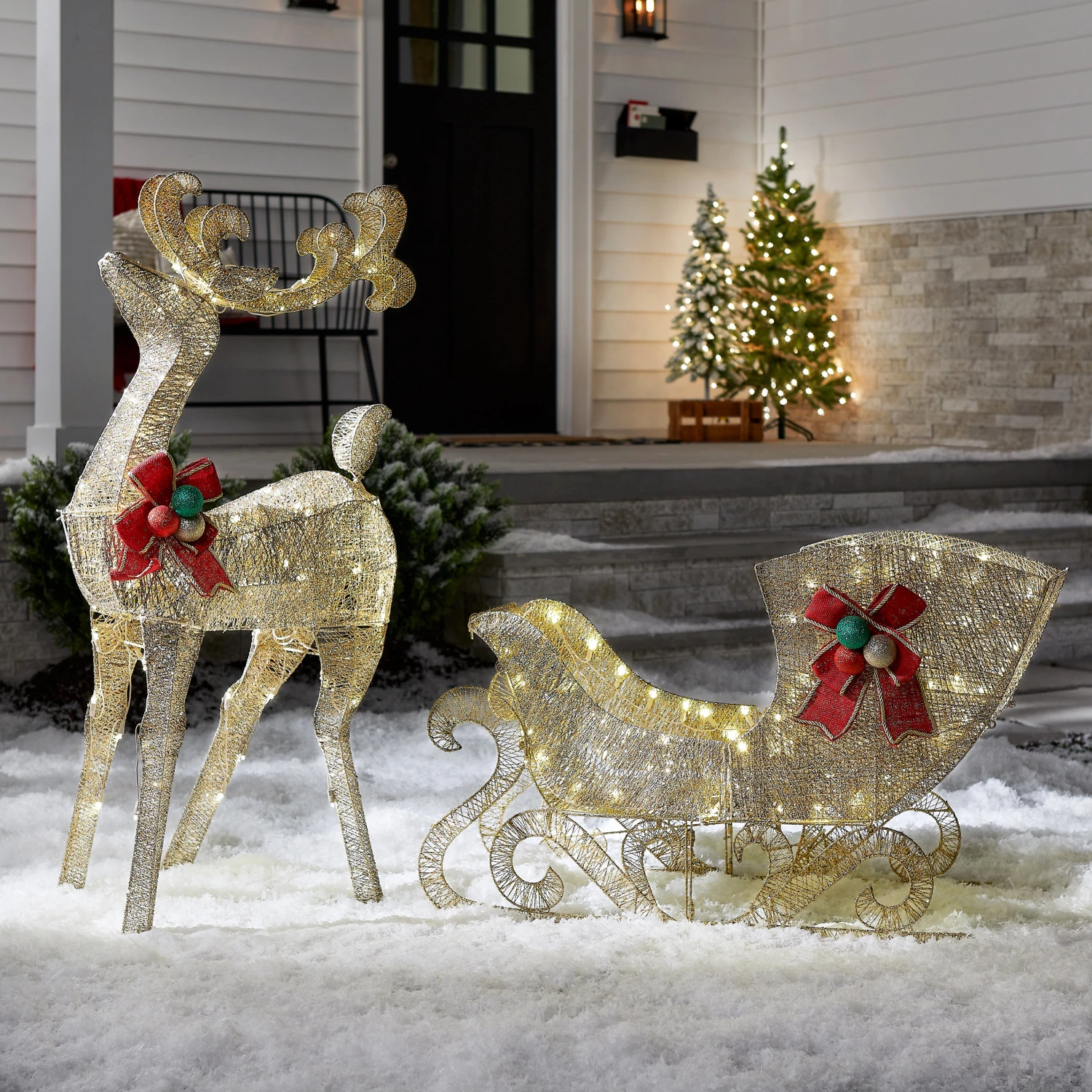 48 In. Champagne Reindeer Pulling 38 In. Sleigh 2 48 In. Champagne Reindeer Pulling 38 In. Sleigh - Image 2