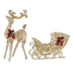 48 In. Champagne Reindeer Pulling 38 In. Sleigh