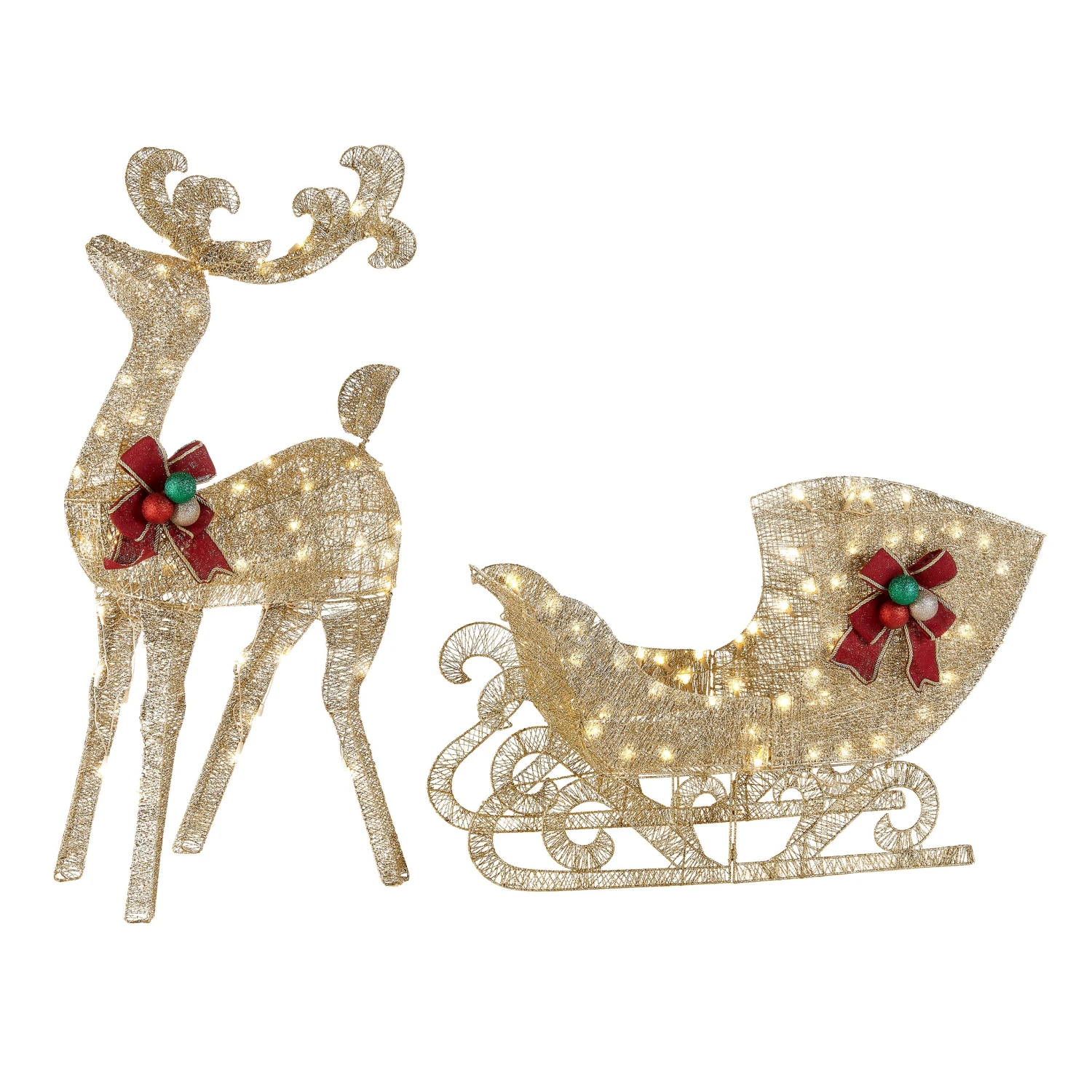 48 In. Champagne Reindeer Pulling 38 In. Sleigh 1 48 In. Champagne Reindeer Pulling 38 In. Sleigh