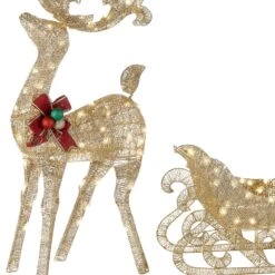 48 In. Champagne Reindeer Pulling 38 In. Sleigh 7 48 In. Champagne Reindeer Pulling 38 In. Sleigh -Christmas Trees Sales DF 140009U Silo C1