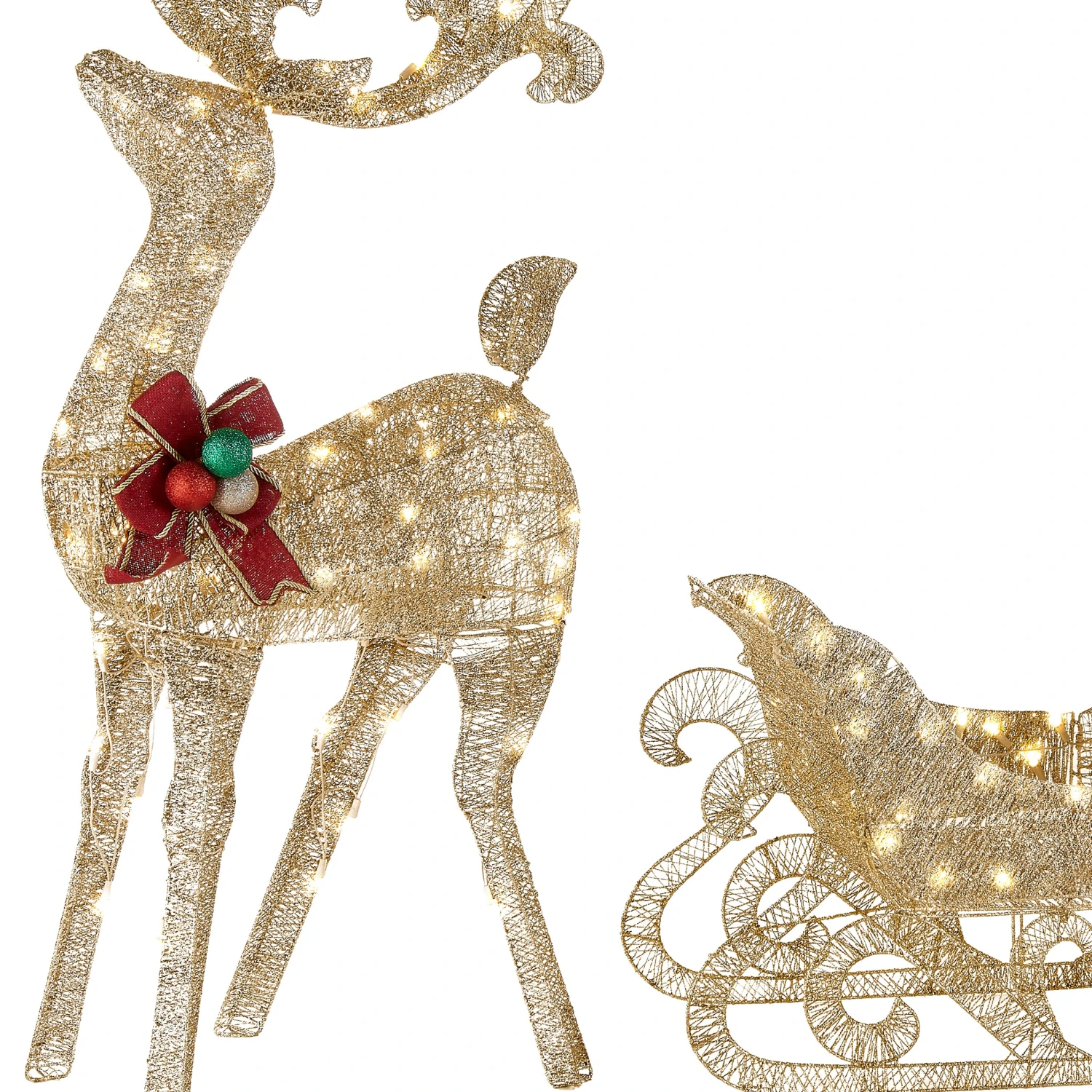 48 In. Champagne Reindeer Pulling 38 In. Sleigh 4 48 In. Champagne Reindeer Pulling 38 In. Sleigh - Image 4