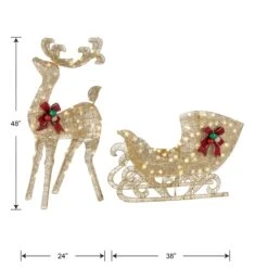 48 In. Champagne Reindeer Pulling 38 In. Sleigh 6 48 In. Champagne Reindeer Pulling 38 In. Sleigh -Christmas Trees Sales DF 140009U Silo Dim