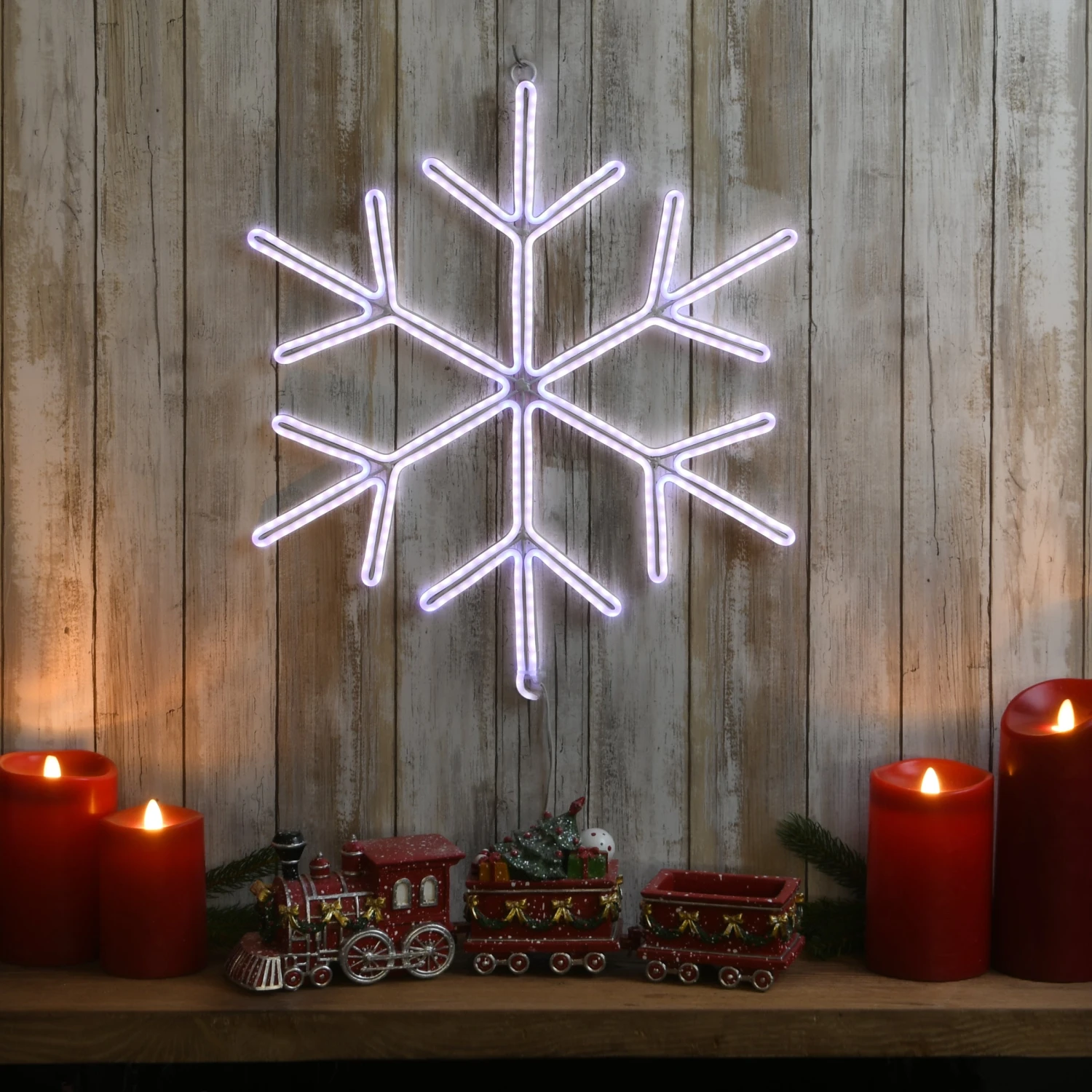 16 In. Neon Styled Snow Flake Decoration With White LED Lights 2 16 In. Neon Styled Snow Flake Decoration With White LED Lights - Image 2