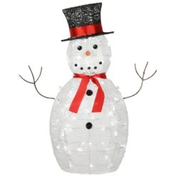 36 In. Pre Lit Sisal Snowman Decoration With Cool White LED Lights