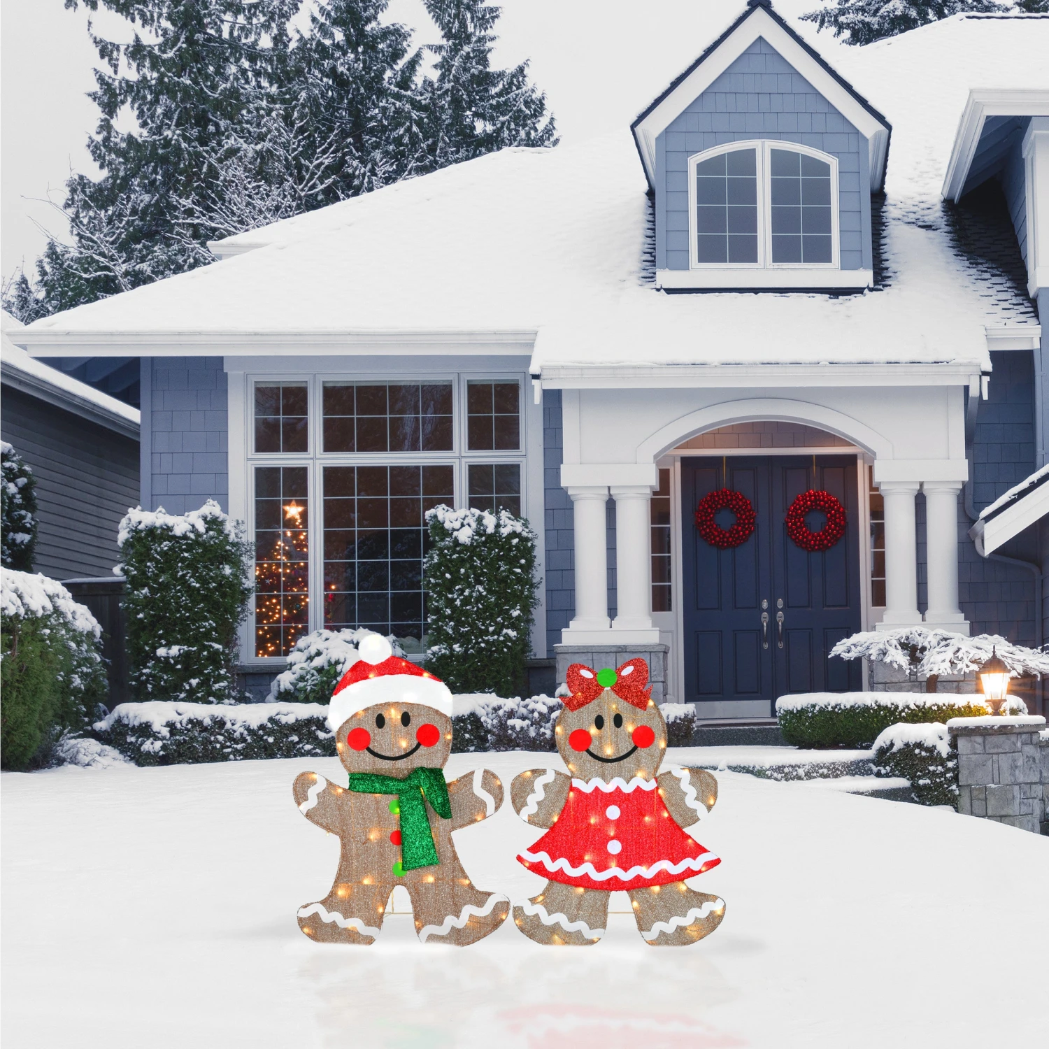 35 In. Pre-Lit Gingerbread Cookie Couple 2 35 In. Pre-Lit Gingerbread Cookie Couple - Image 2