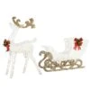 48 In. Pre Lit Sisal Reindeer And Sleigh Decoration With Cool White LED Lights