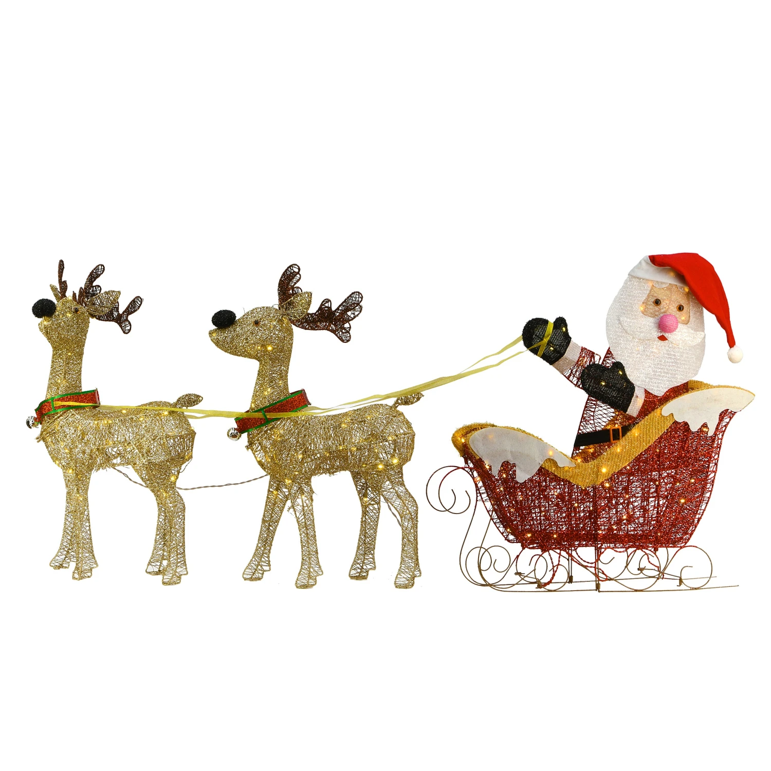 33 In. Pre Lit Santa And Reindeer Decoration, With Warm White LED Lights 1 33 In. Pre Lit Santa And Reindeer Decoration, With Warm White LED Lights