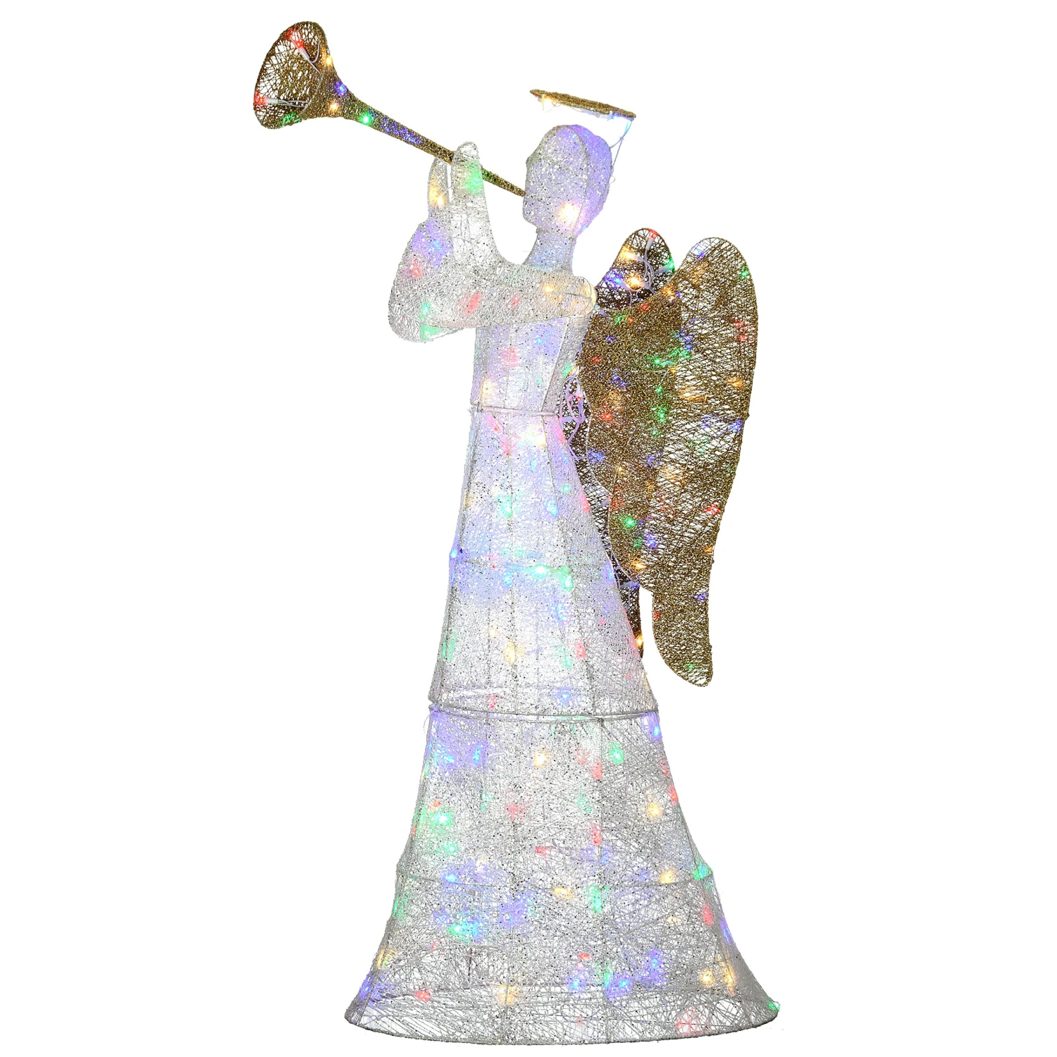 60 In. Trumpeting White Angel With Multicolor LED Lights 1 60 In. Trumpeting White Angel With Multicolor LED Lights