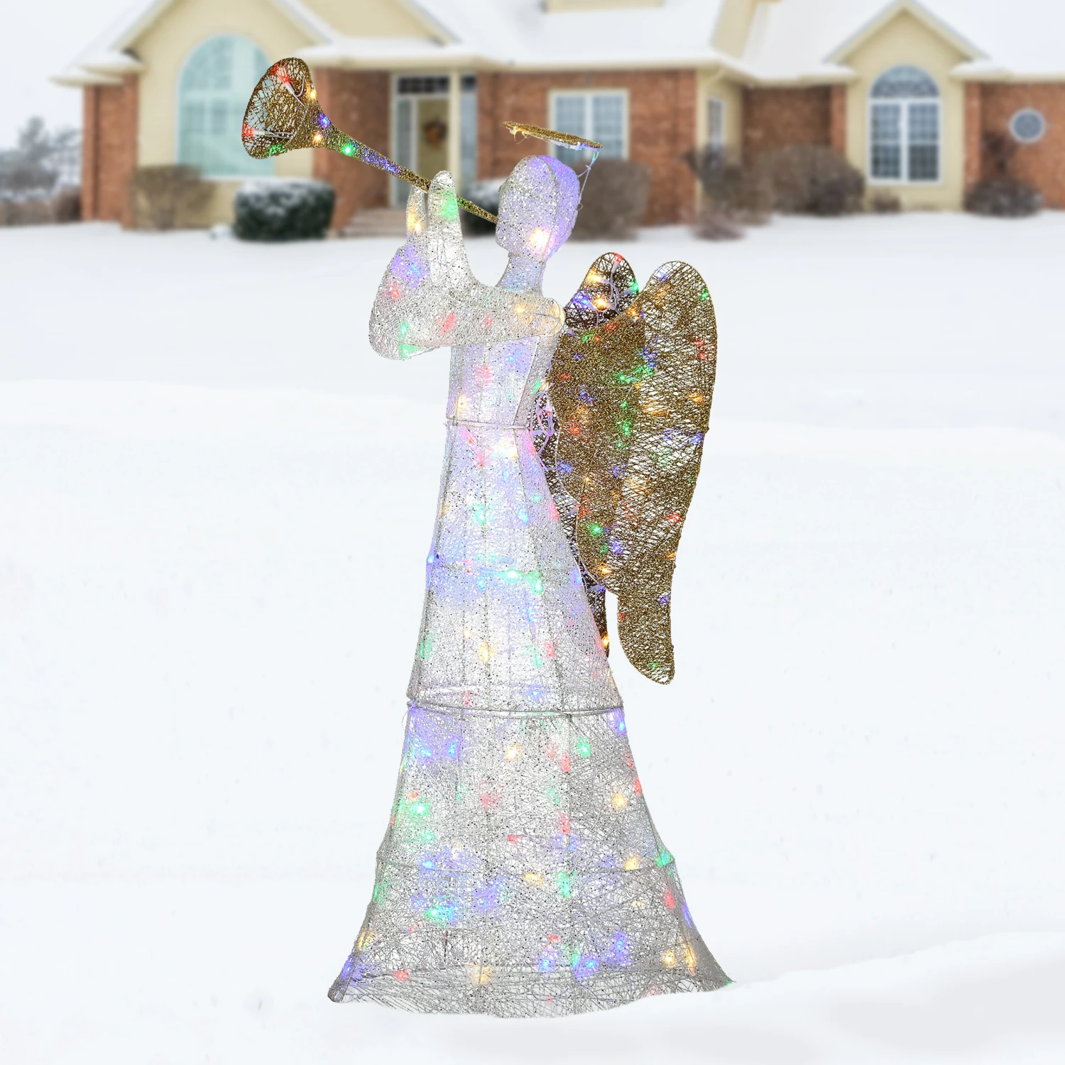 60 In. Trumpeting White Angel With Multicolor LED Lights 2 60 In. Trumpeting White Angel With Multicolor LED Lights - Image 2