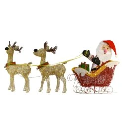 34 In. Santa And Reindeer With Clear Lights