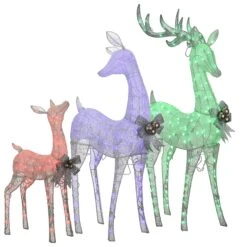 36 In., 52 In. And 60 In. Mesh Glittered Deer Family With LED Lights