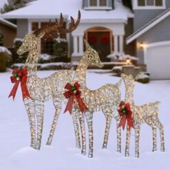 60 In., 52 In. And 36 In. Champagne Glitter Deer Family With 370 Warm White LED Lights -Christmas Trees Sales DF 370001U 2