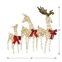 60 In., 52 In. And 36 In. Champagne Glitter Deer Family With 370 Warm White LED Lights -Christmas Trees Sales DF 370001U Silo Dim