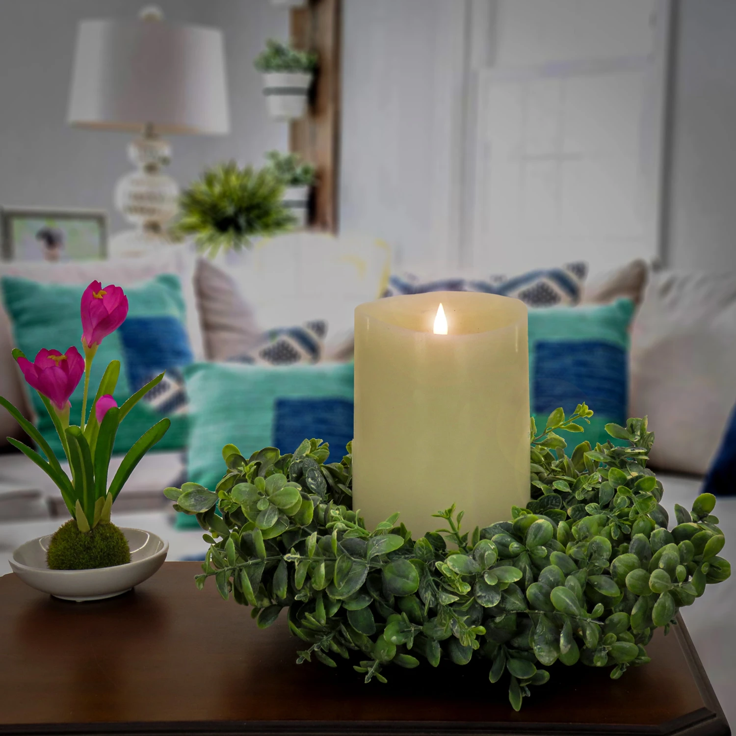 16 In. Spring Table Wreath With Button Leaf 2 16 In. Spring Table Wreath With Button Leaf - Image 2