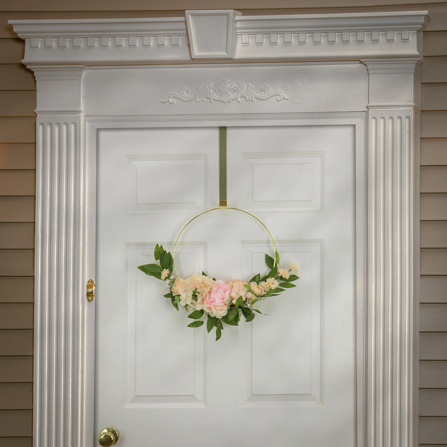18 In. Spring Hoop Wreath With Peony, Rose And Pom Pom 2 18 In. Spring Hoop Wreath With Peony, Rose And Pom Pom - Image 2