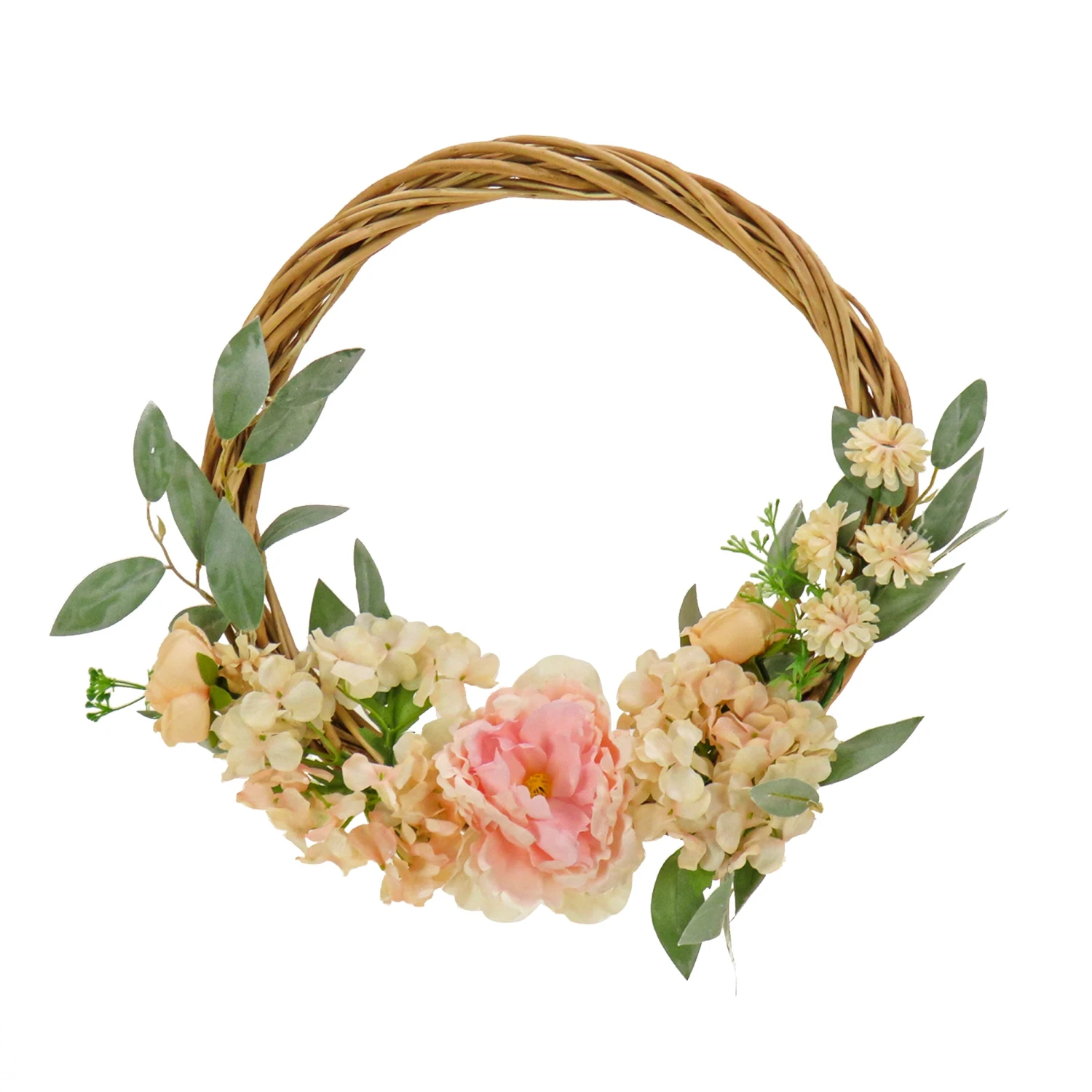 19 In. Spring Hoop Wreath With Wild Rose And Peony Flowers 1 19 In. Spring Hoop Wreath With Wild Rose And Peony Flowers