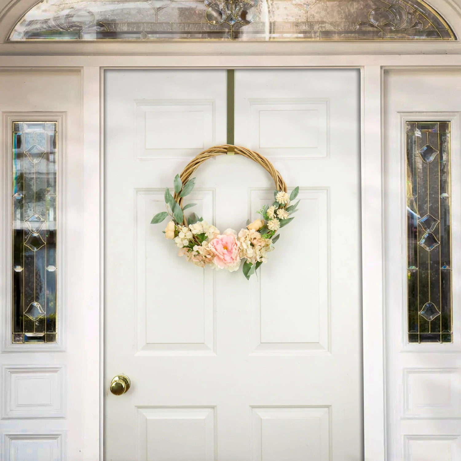19 In. Spring Hoop Wreath With Wild Rose And Peony Flowers 2 19 In. Spring Hoop Wreath With Wild Rose And Peony Flowers - Image 2