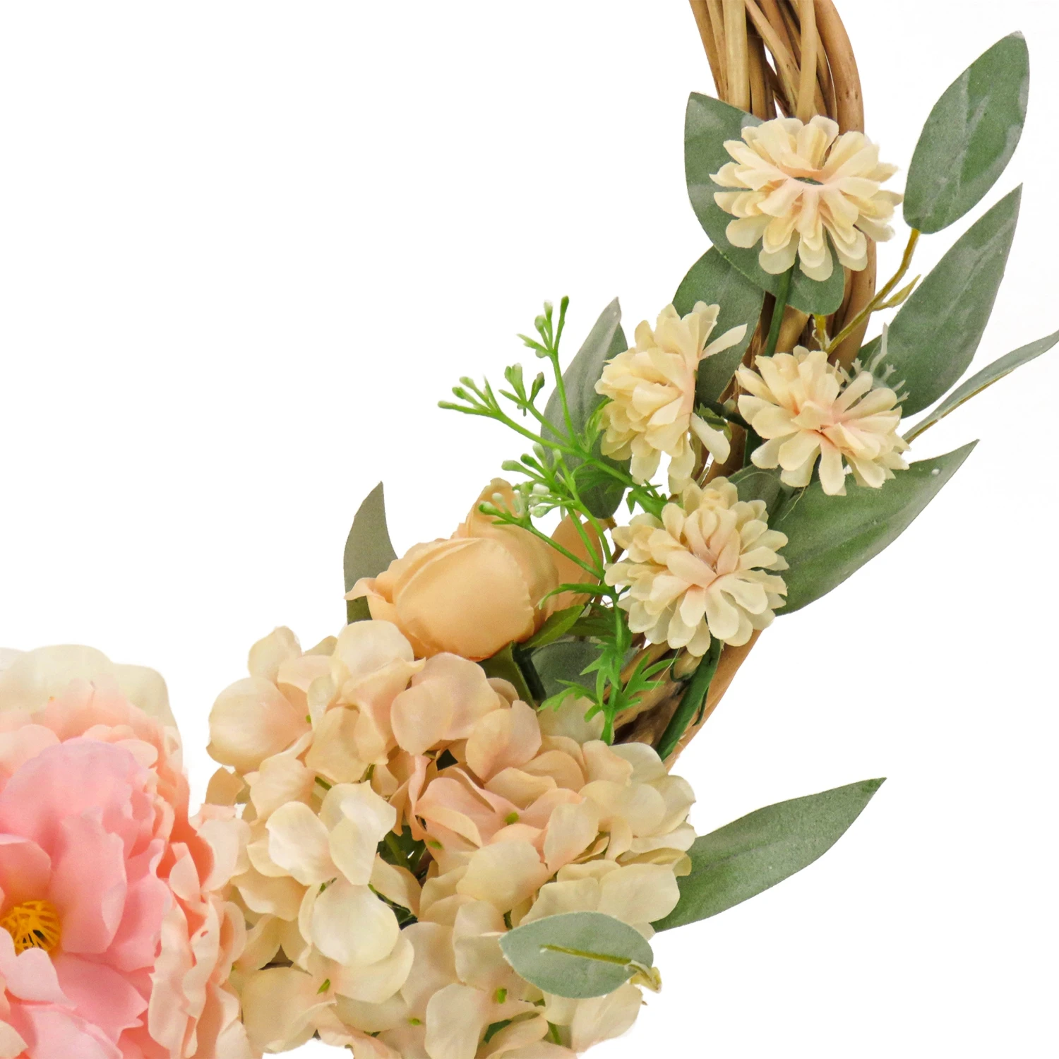 19 In. Spring Hoop Wreath With Wild Rose And Peony Flowers 3 19 In. Spring Hoop Wreath With Wild Rose And Peony Flowers - Image 3