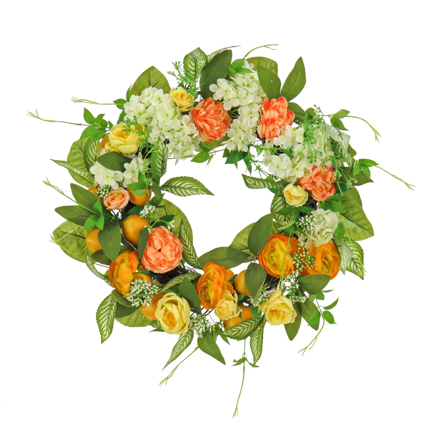 24 In.Spring Wreath With Lemons, Hydrangeas, And Buttercups 1 24 In.Spring Wreath With Lemons, Hydrangeas, And Buttercups