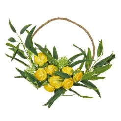 16 In. Spring Hoop Wreath With Buttercup Blooms, Baby’s Breath, And Flowing Green Stems