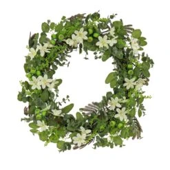 24 In. Spring Wreath With Mixed Flower Blooms And Flowing Green Stems