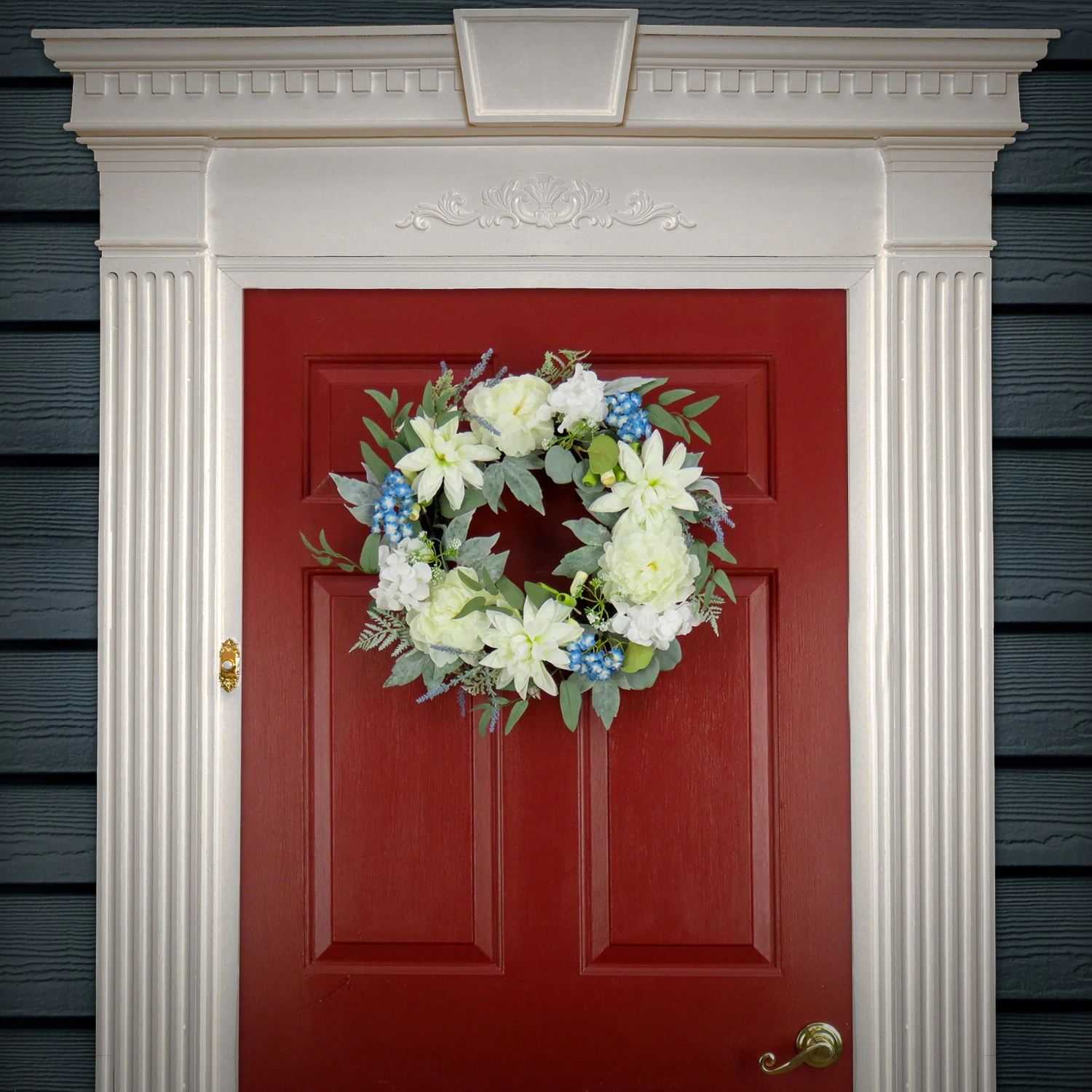24 In. Spring Wreath With Dahlia, Peony, And Hydrangea Blooms 2 24 In. Spring Wreath With Dahlia, Peony, And Hydrangea Blooms - Image 2