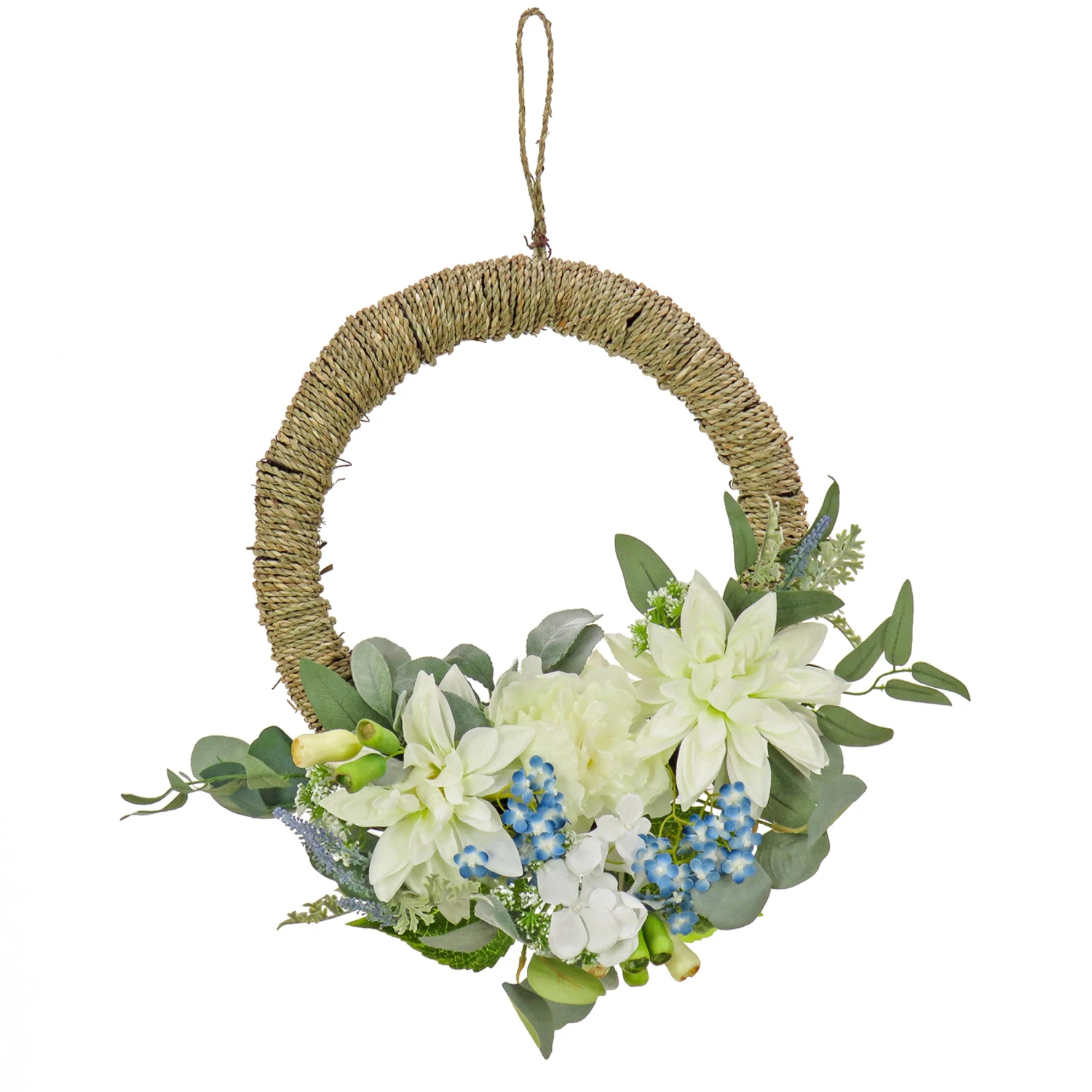 20 In. Spring Hoop Wreath With Dahlia, Peony, And Hydrangea Blooms 1 20 In. Spring Hoop Wreath With Dahlia, Peony, And Hydrangea Blooms