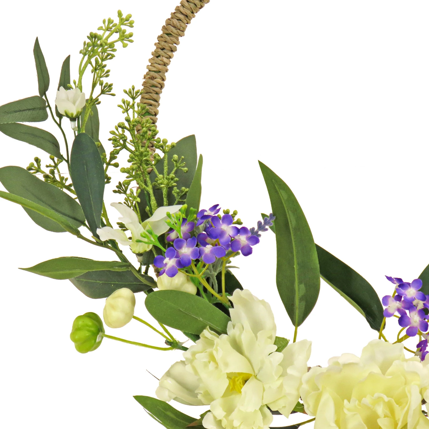 18 In. Spring Hoop Wreath With Peony Flower Blooms, Mini Blossoms, And Flowing Green Stems 3 18 In. Spring Hoop Wreath With Peony Flower Blooms, Mini Blossoms, And Flowing Green Stems - Image 3