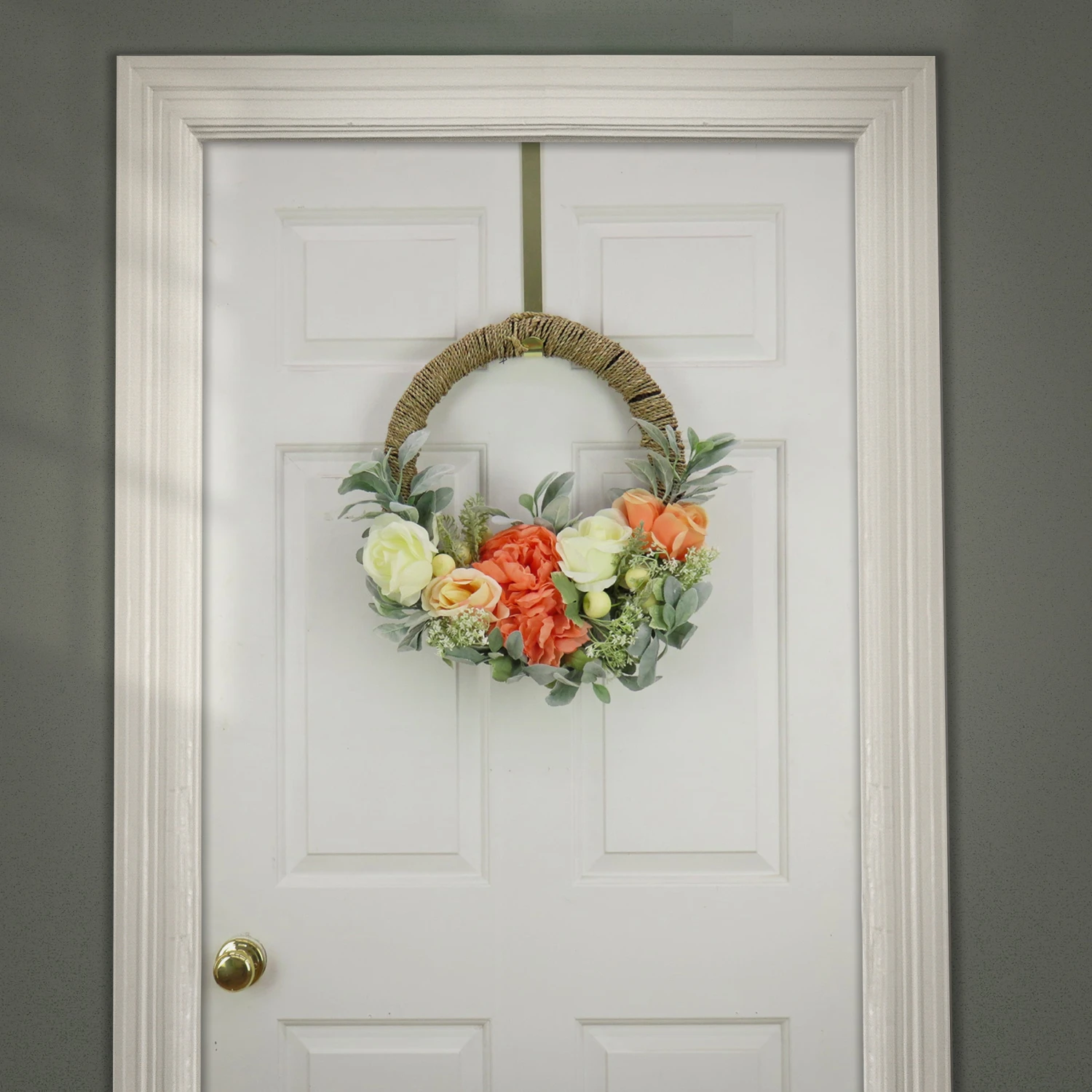 20 In. Spring Hoop Wreath With Peony, Rose, And Lamb's Ear Flower Blooms 2 20 In. Spring Hoop Wreath With Peony, Rose, And Lamb's Ear Flower Blooms - Image 2