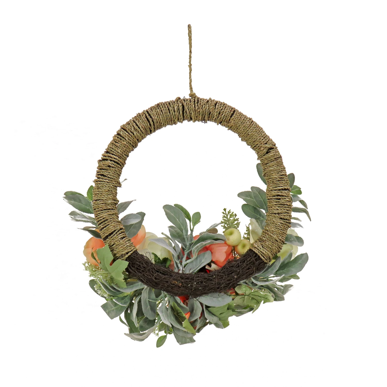 20 In. Spring Hoop Wreath With Peony, Rose, And Lamb's Ear Flower Blooms 4 20 In. Spring Hoop Wreath With Peony, Rose, And Lamb's Ear Flower Blooms - Image 4