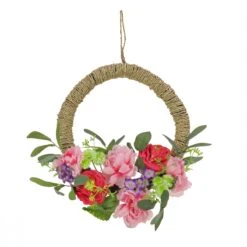 16 In. Spring Hoop Wreath With Peony, Rose, And Globe Flower Blooms