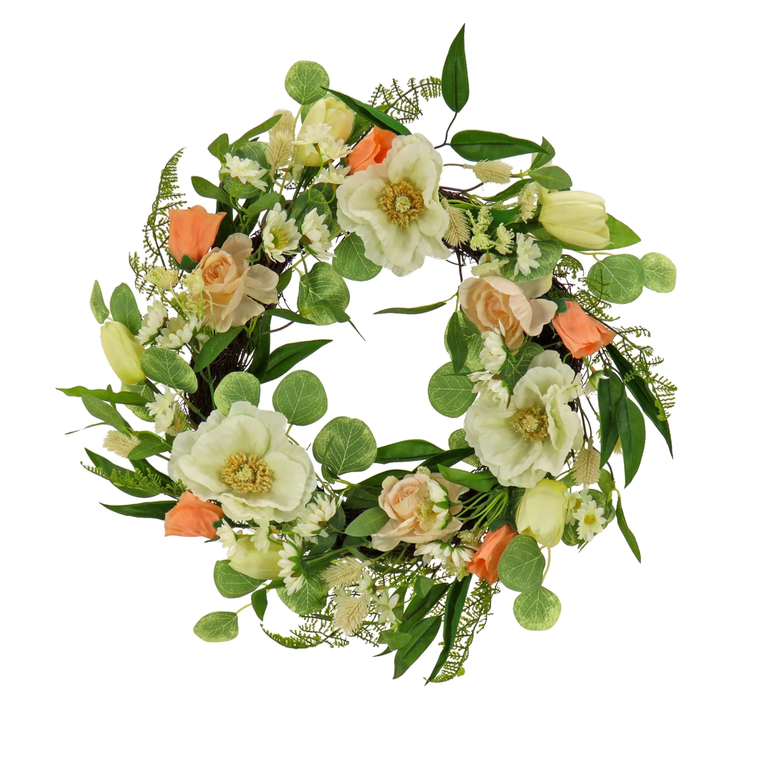22 In. Spring Wreath With Tulip, Poppy, And Buttercup Blooms 1 22 In. Spring Wreath With Tulip, Poppy, And Buttercup Blooms