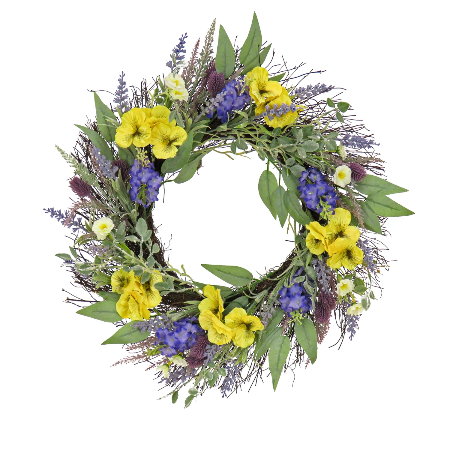 22 In. Spring Wreath WithPansy Blooms, Lavender, And Assorted Blossoms 1 22 In. Spring Wreath WithPansy Blooms, Lavender, And Assorted Blossoms