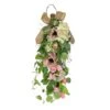 26 In. Spring Teardrop Wall Hanging Decoration With Hydrangea And Tulip Blooms, Eucalyptus Leaves, Flowing Green Stems