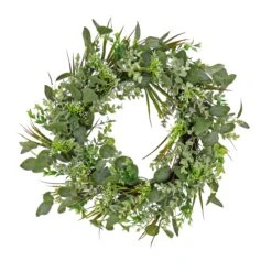 22 In. Spring Wreath With Eucalyptus Leaves, Flowing Green Stems