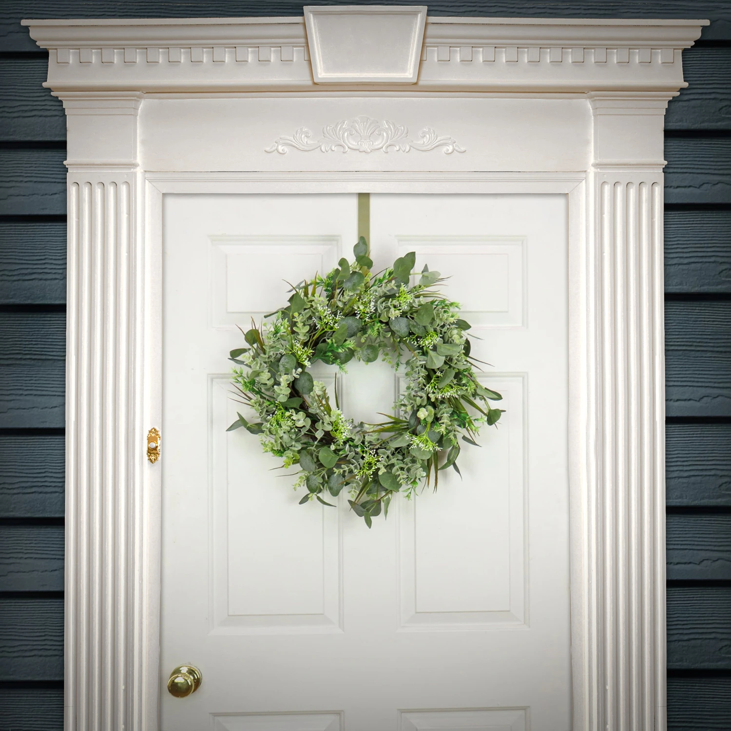 22 In. Spring Wreath With Eucalyptus Leaves, Flowing Green Stems 2 22 In. Spring Wreath With Eucalyptus Leaves, Flowing Green Stems - Image 2