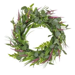 22 In. Spring Wreath With Eucalyptus Leaves, Lavender, Flowing Green Stems