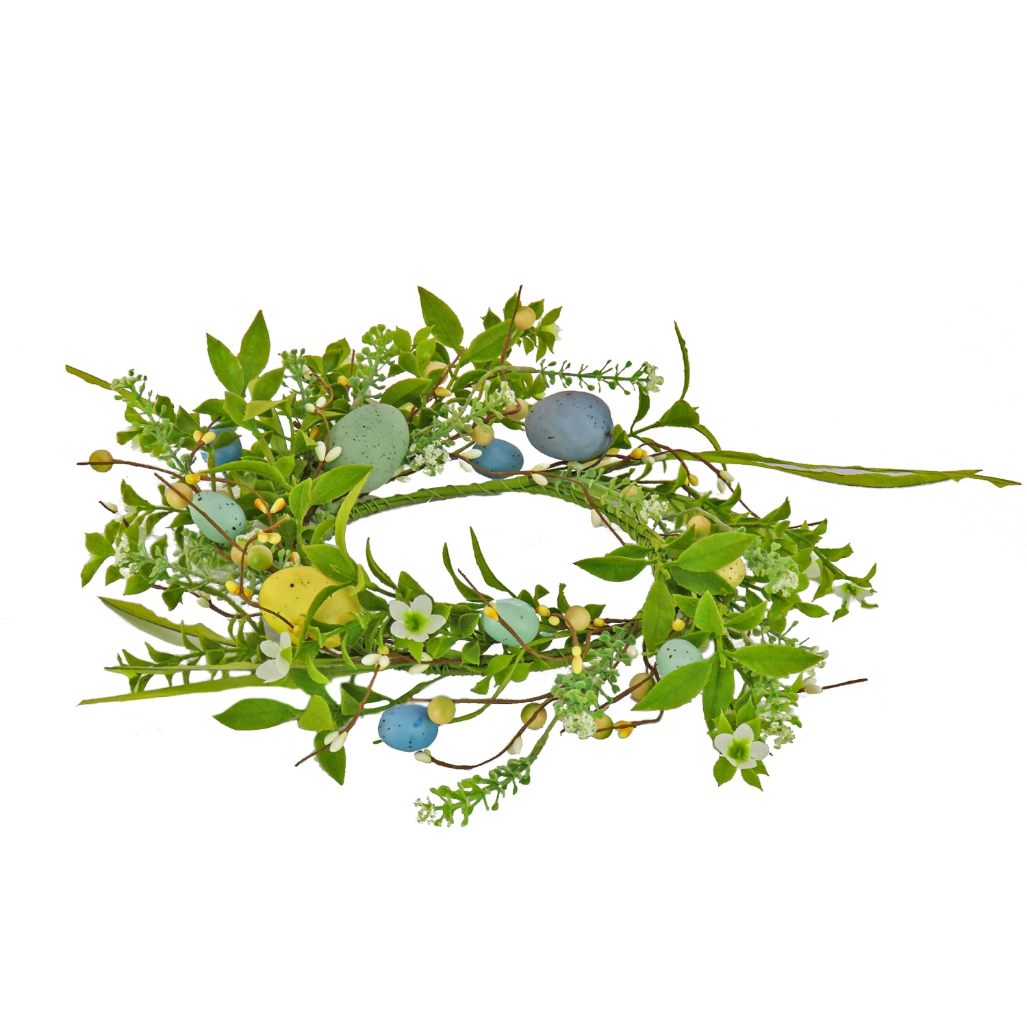 6 In. Easter Candle Ring Decorated With Pastel Eggs And Mini Flowers 1 6 In. Easter Candle Ring Decorated With Pastel Eggs And Mini Flowers