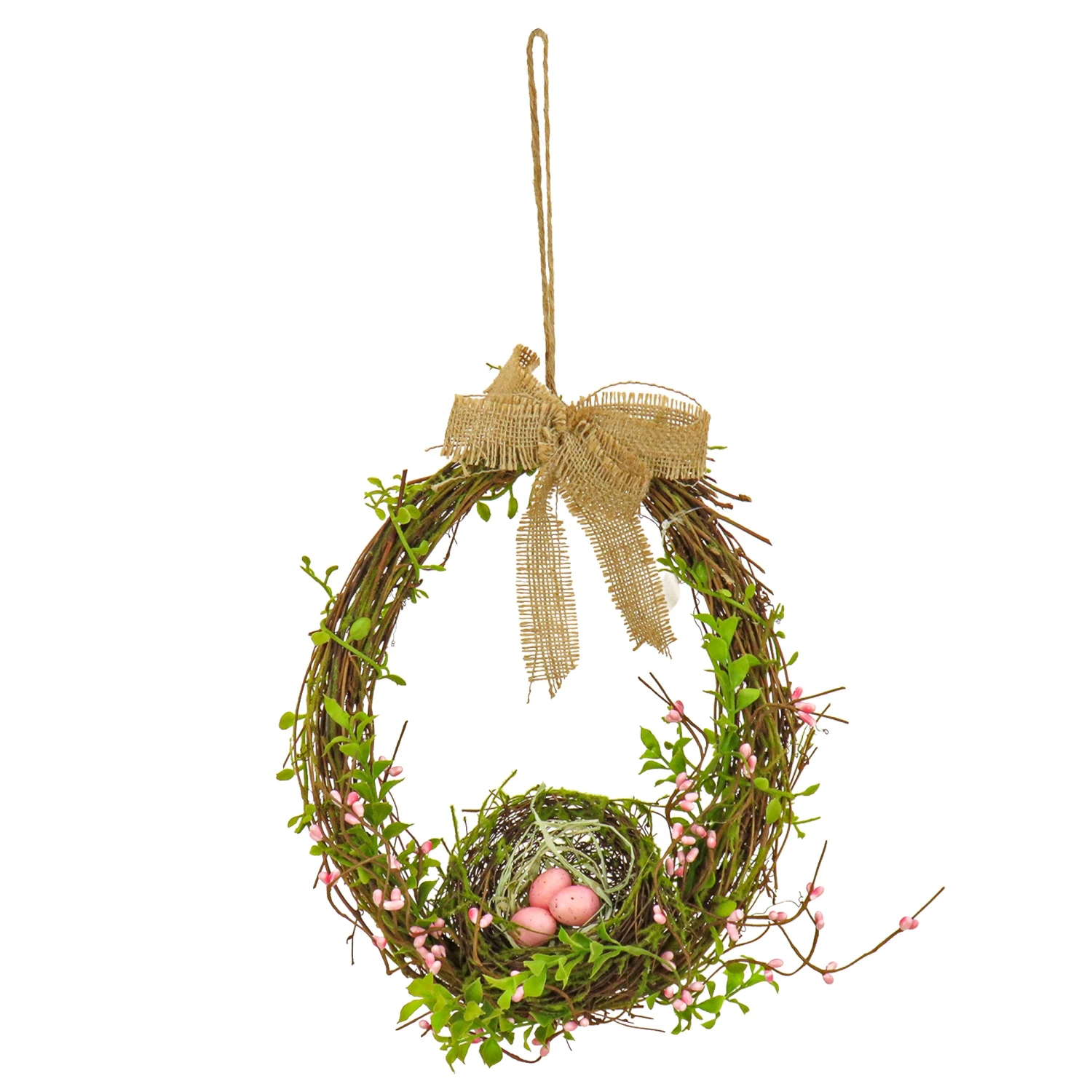 11 In. Easter Bird's Nest Hanging Wall Decoration Decorated With Leafy Greens And Pastel Eggs 1 11 In. Easter Bird's Nest Hanging Wall Decoration Decorated With Leafy Greens And Pastel Eggs