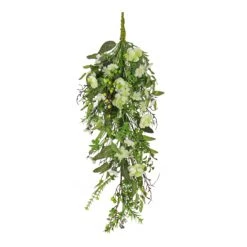 28 In. Spring Teardrop Wall Hanging Decoration With Flower Blooms, Berries, Leafy Greens